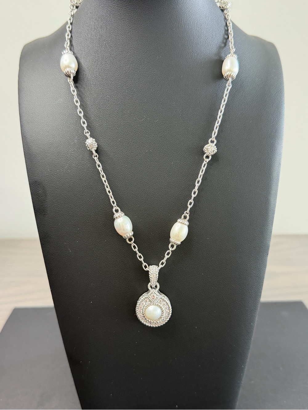 Judith Ripka Sterling Silver Pearl and CZ Necklace with Detachable Pendant